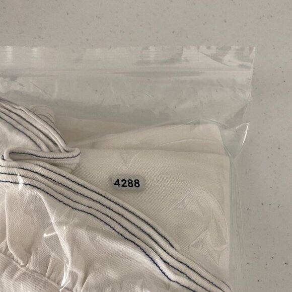 Saylor Harriette Denim Ruffle Top Shirt Short Sleeves Womens Medium White - Picture 8 of 8